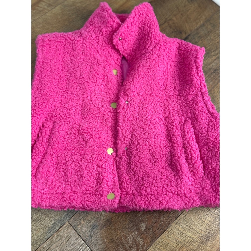 Fashion Nova Womens Hot Pink Sherpa Faux Fur Teddy Snap Front Mock Neck Vest M